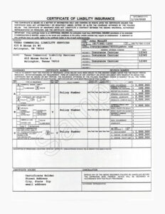 Certificate of Liability Insurance - sample
